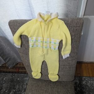 Vintage Yellow Knit Baby Onesie Size 9-12 Months